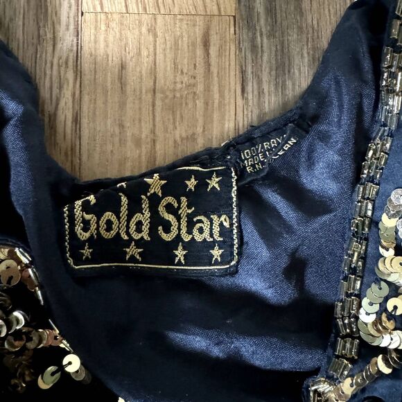 VINTAGE GOLD STAR M 70's beaded sequin gauze hollywood quarter sleeve blouse - Picture 6 of 9